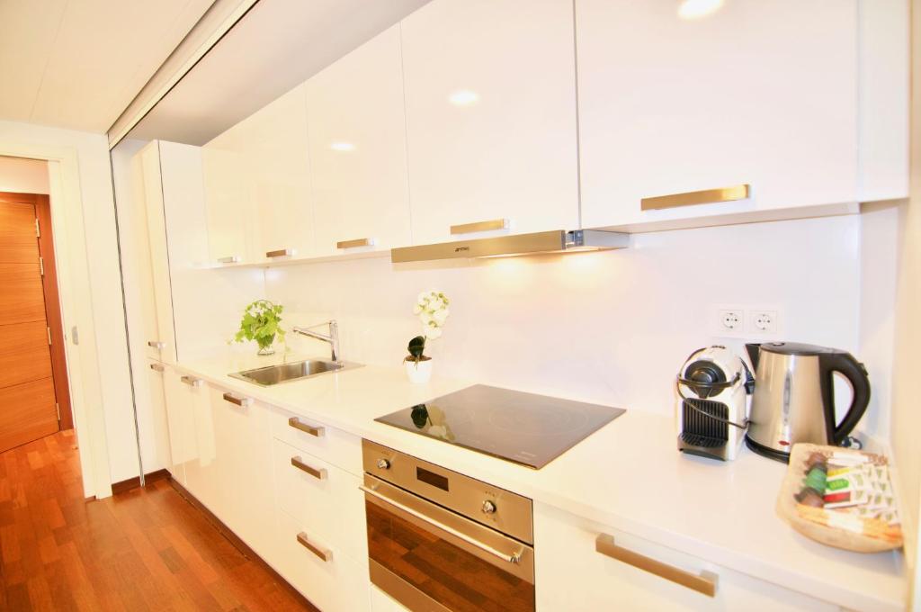 Kuchyň nebo kuchyňský kout v ubytování Glasir Apartments Barcelona