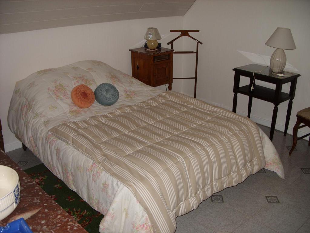 uma cama com duas almofadas num quarto em Mittenbach em Oberhaslach