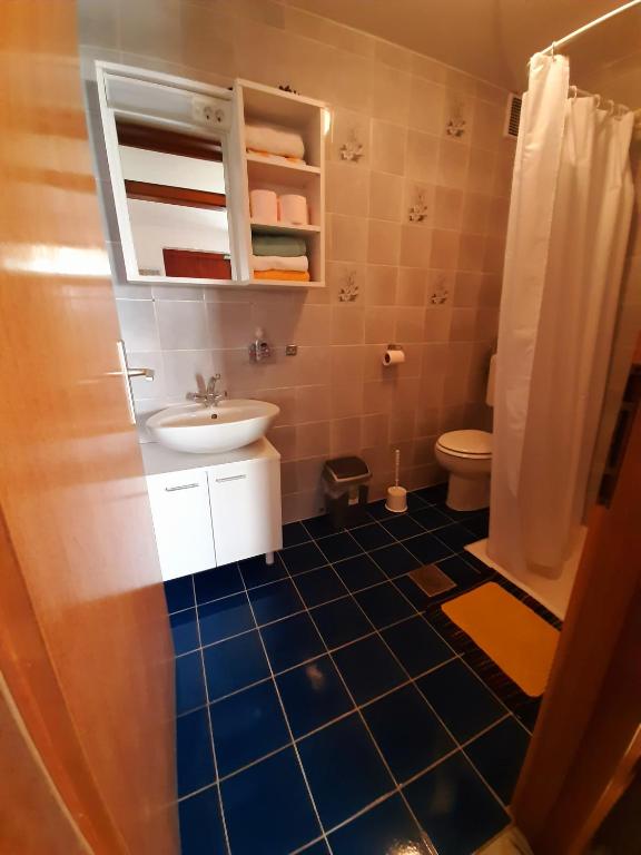 mała łazienka z umywalką i toaletą w obiekcie Apartman Fiorini Zofija w mieście Brtonigla