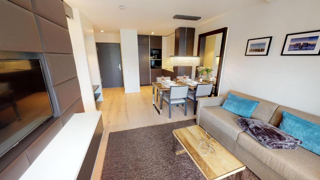 Posezení v ubytování White Pearl Apartment 2.02