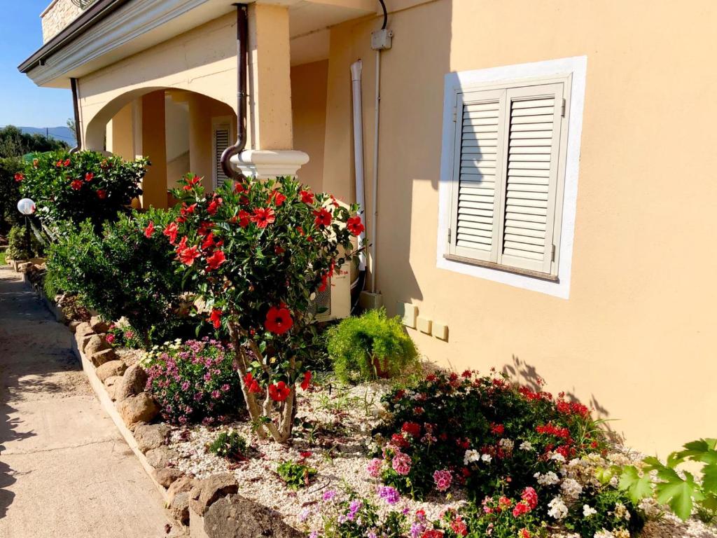 un jardin de fleurs devant une maison dans l'établissement Casa Vacanze Dolce Hibiscus, à Olbia