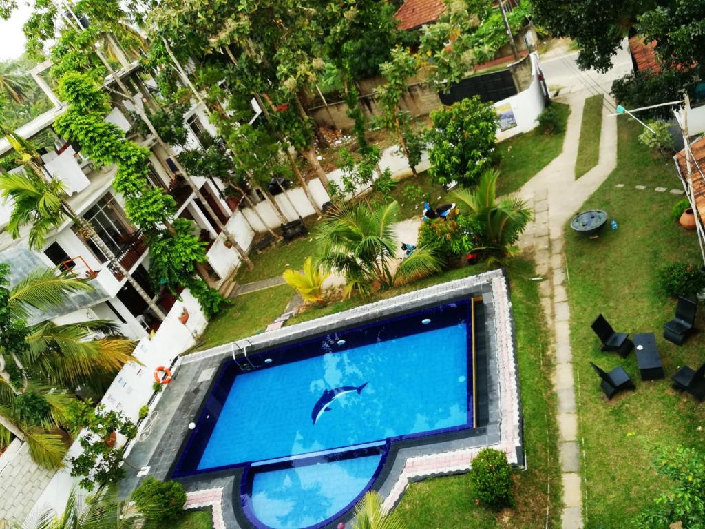 an overhead view of a swimming pool in a yard at A One Calm Palace in Mirissa