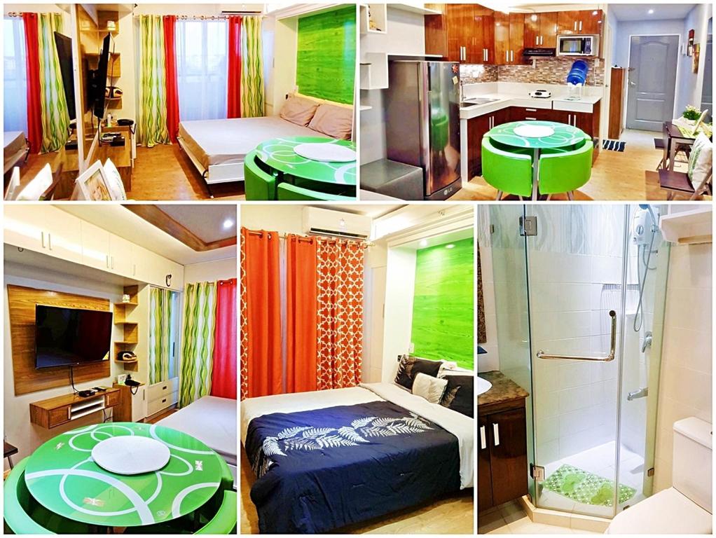 un collage de cuatro fotos de una habitación en ARC Home Rental at San Remo Oasis, en Cebú