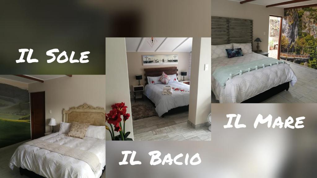 un collage de fotos de un dormitorio con 2 camas en Posto Al Sole - IL Bacio en Bellville