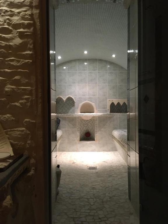 MaillezaisにあるZen au Marais Hammam Massagesのバスルーム(ガラスドア付きのシャワー付)