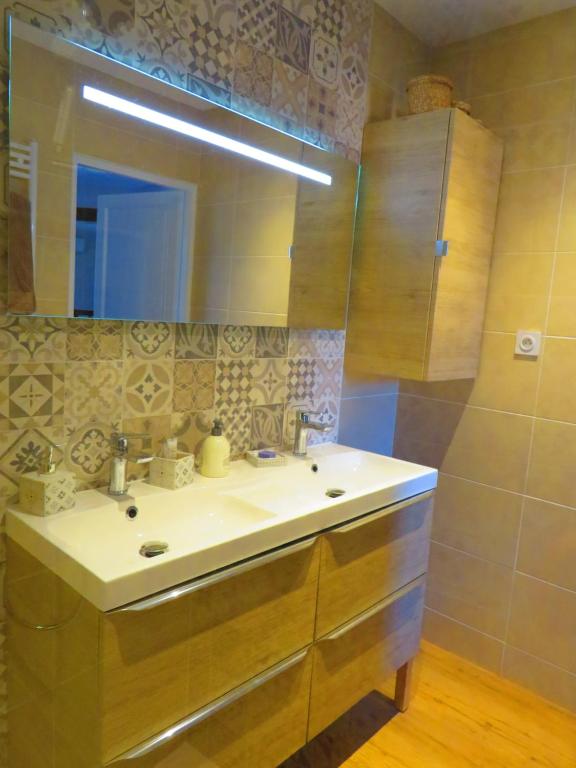 a bathroom with a sink and a mirror at LA MAISON DE MARION in Tournus