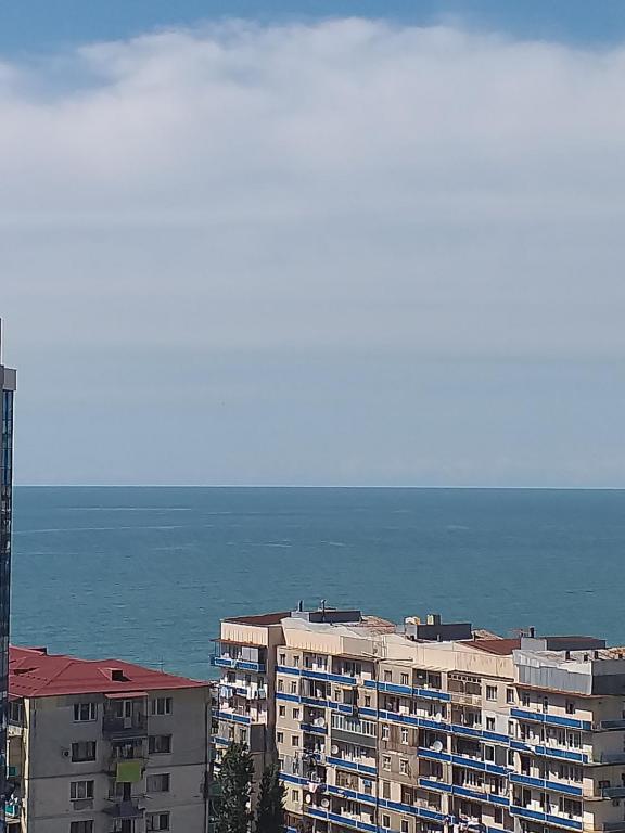 a group of buildings with the ocean in the background at Apartament DeLux Sea View in Batumi