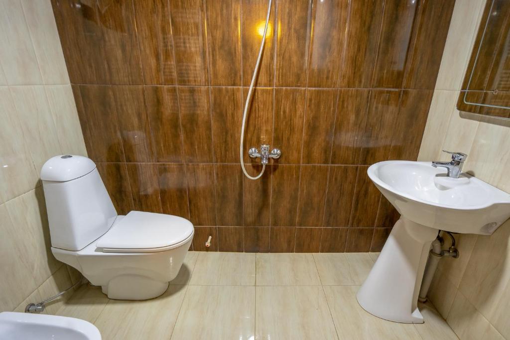 Koupelna v ubytování Guesthouse David Zhorzholiani