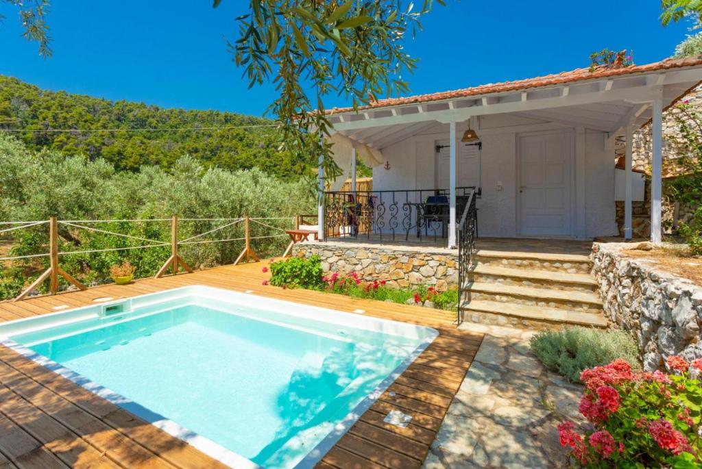 a swimming pool in front of a house at Neptune in Alonnisos