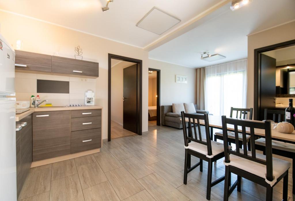 Kuchyň nebo kuchyňský kout v ubytování Dunazug Apartmanház