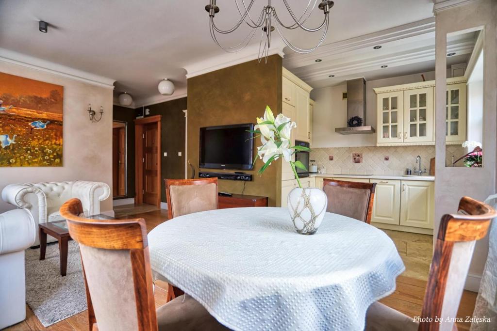 Televízia a/alebo spoločenská miestnosť v ubytovaní Royal Warsaw Apartment