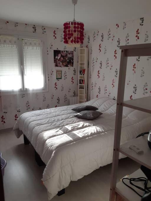 a bedroom with a large bed and a window at Grande chambre proche circuit des 24h du Mans in Soulitré