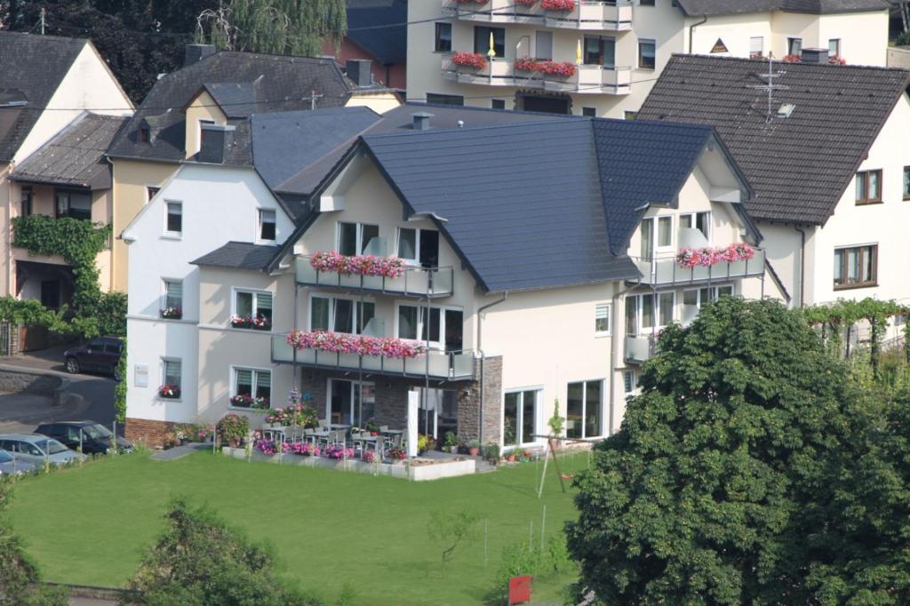an aerial view of a house with a yard at Weinbergs Loge in Ernst