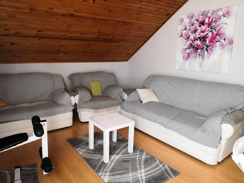 uma sala de estar com dois sofás e uma mesa em Apartman Ivana em Varaždin