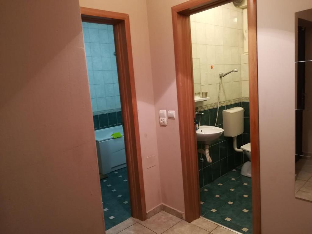 y baño con aseo y lavamanos. en Apartment Branicevska 1 en Požarevac