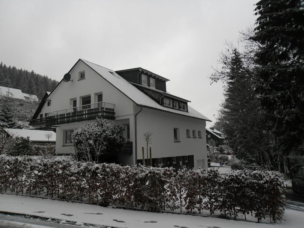 ヴィンターベルクにあるFerienwohnung Haus Kloostermanの雪の大白い家