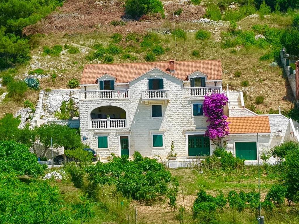 a large white house on top of a hill at Apartments Renata in Pučišća