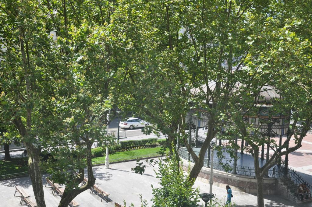 an overhead view of a park with trees and a street at Pension Alameda in San Sebastián