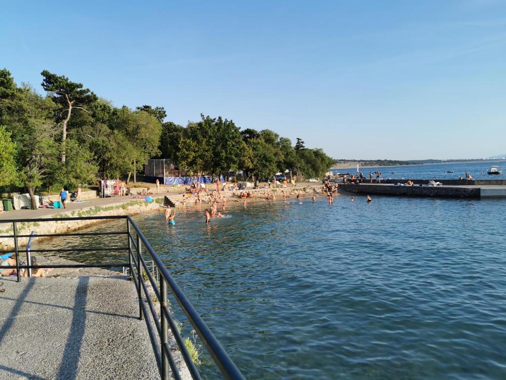 eine Gruppe von Menschen im Wasser an einem Strand in der Unterkunft Apartment Nono Anton in Kraljevica