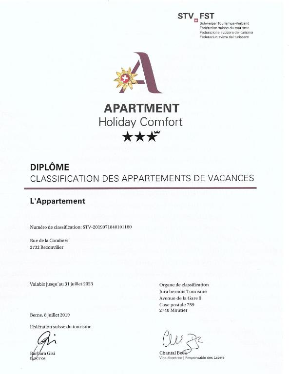 Certifikát, hodnocení, plakát nebo jiný dokument vystavený v ubytování L'appartement