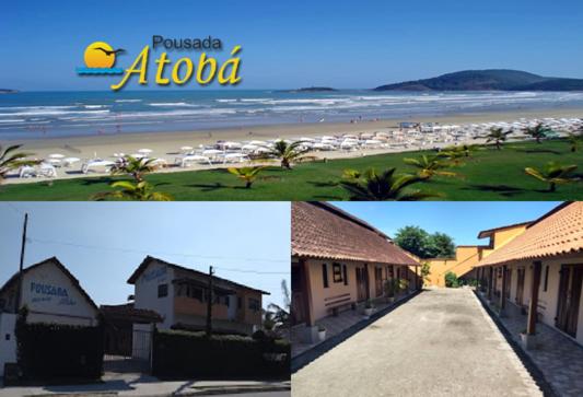 a collage of two pictures of a beach and a resort at Pousada Atobá Bertioga in Bertioga