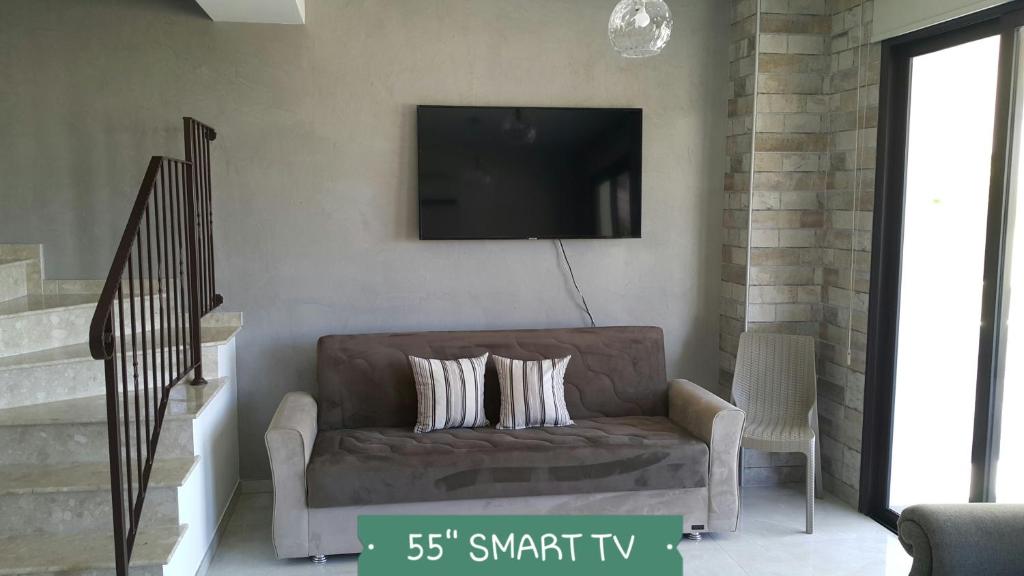 TV a/nebo společenská místnost v ubytování CHRIS'S KYKLADES HOLIDAY APARTMENT