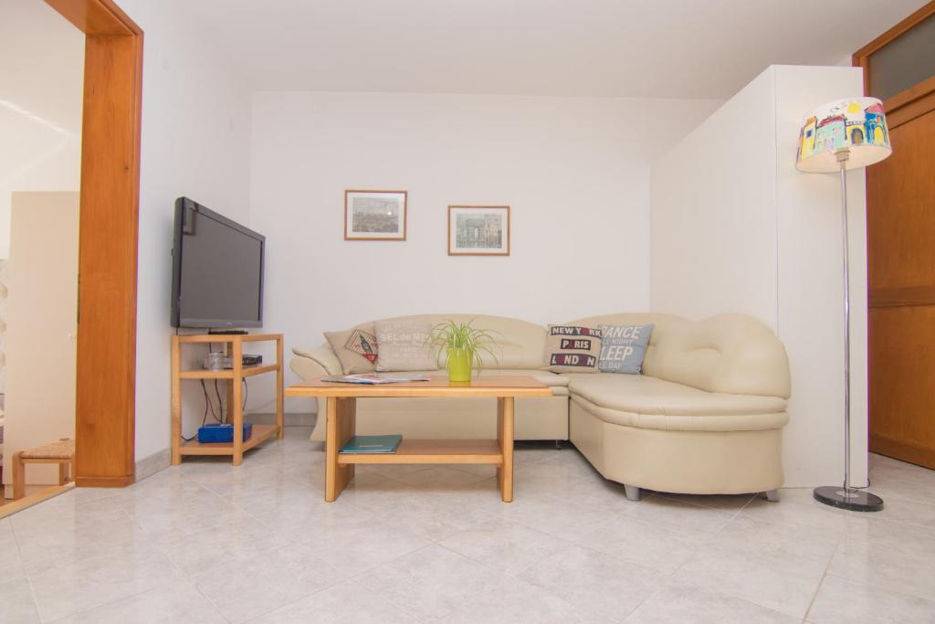 Televízia a/alebo spoločenská miestnosť v ubytovaní Apartmani VILLA KALINIC