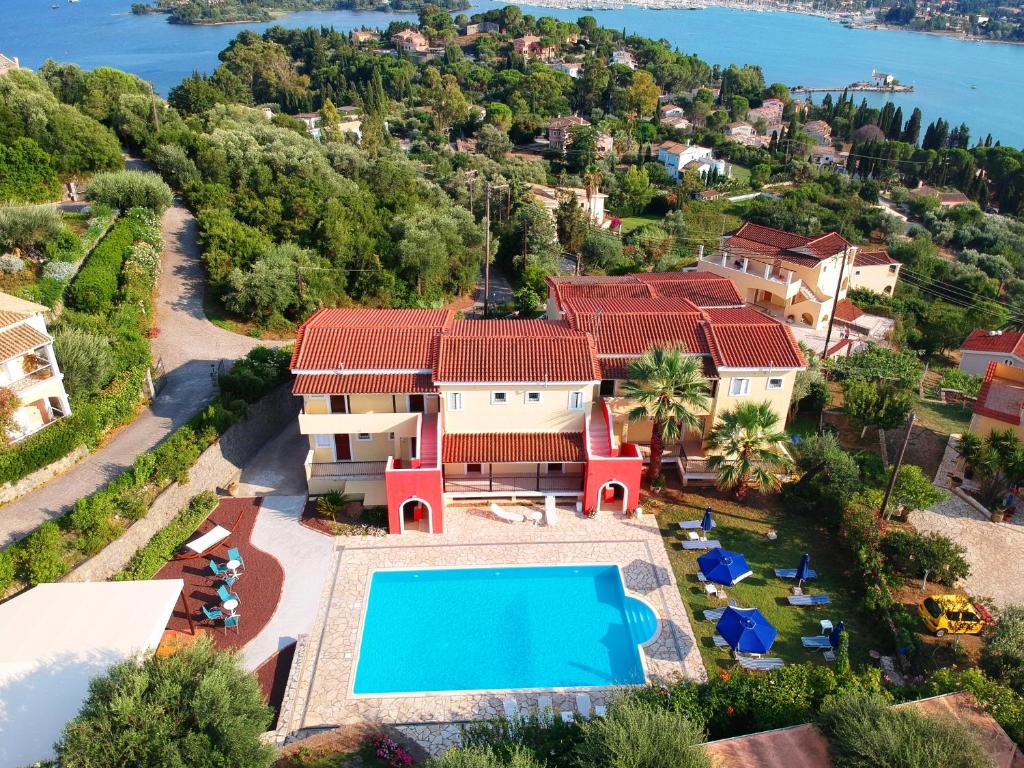 an aerial view of a house with a swimming pool at Elite Corfu - Adults Friendly in Kommeno