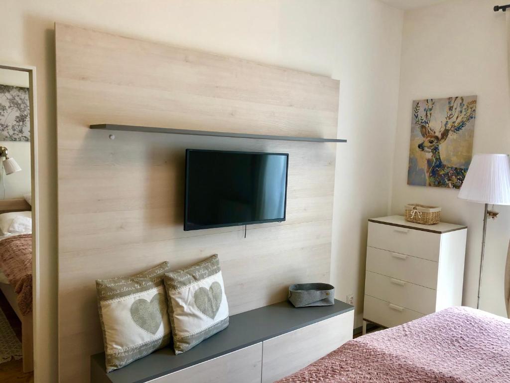Telewizja i/lub zestaw kina domowego w obiekcie Apartmán Jestřáb 5