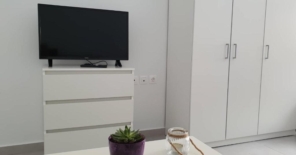 TV a/nebo společenská místnost v ubytování Finiki Seaside Apartment