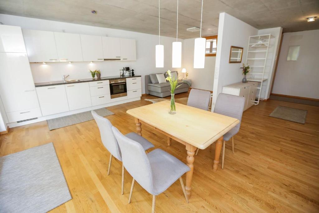 Kuchyň nebo kuchyňský kout v ubytování Gartenwohnung in prämierter Wohnanlage