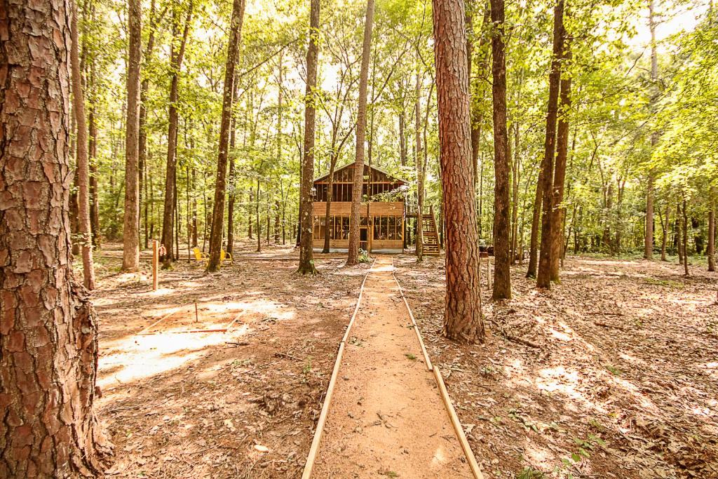 uma cabana de madeira no meio de uma floresta em The Tree House em Tyler