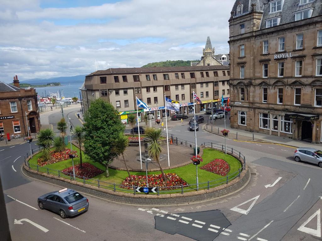 an aerial view of a street in a city at Argyll Square Apartment Oban in Oban