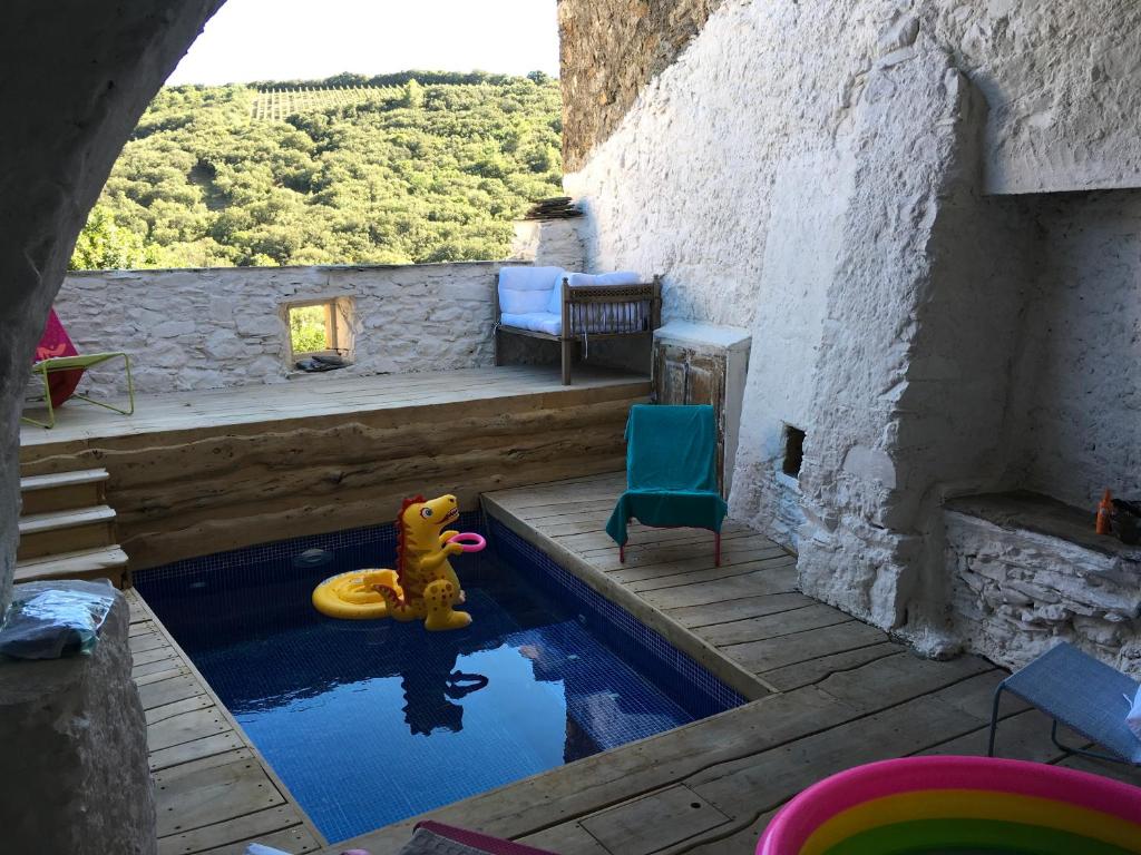 a teddy bear sitting in a pool in a house at La belle endormie in Cabrerolles