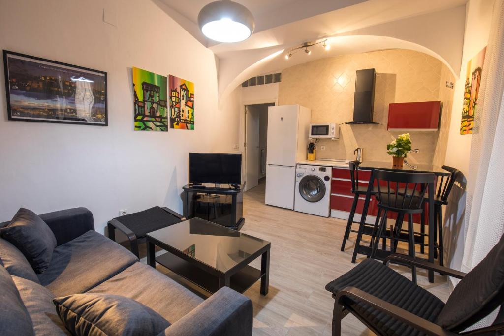 Kuchyň nebo kuchyňský kout v ubytování Apartamentos Cáceres Turístico