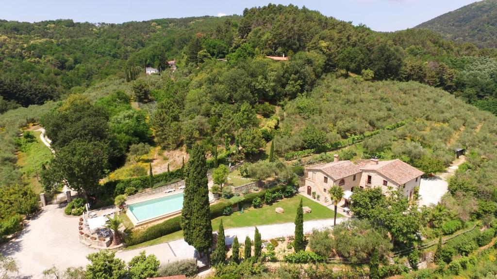 an aerial view of an estate with a swimming pool at Agriturismo La Marginella in Pescia