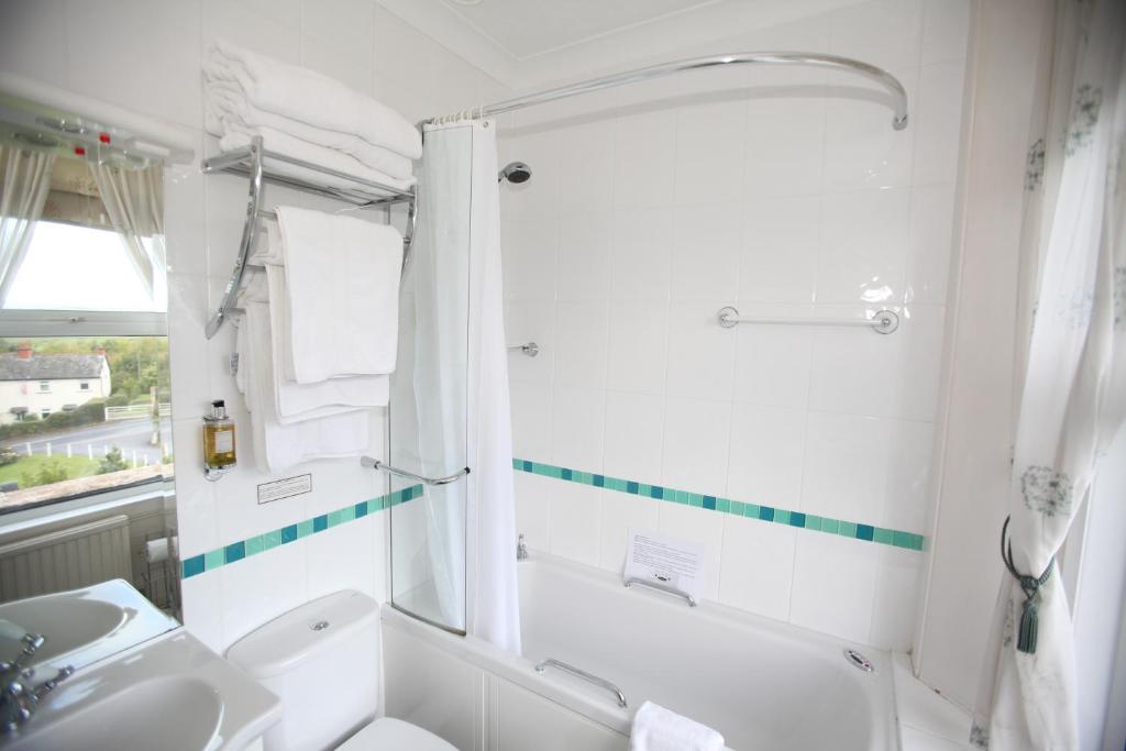 a white bathroom with a sink and a toilet at Fernhill Hotel in Lyme Regis