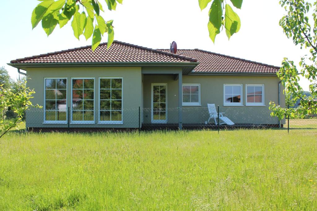 UmmanzにあるFerienhaus Lüßvitzの芝生の小さな緑の家