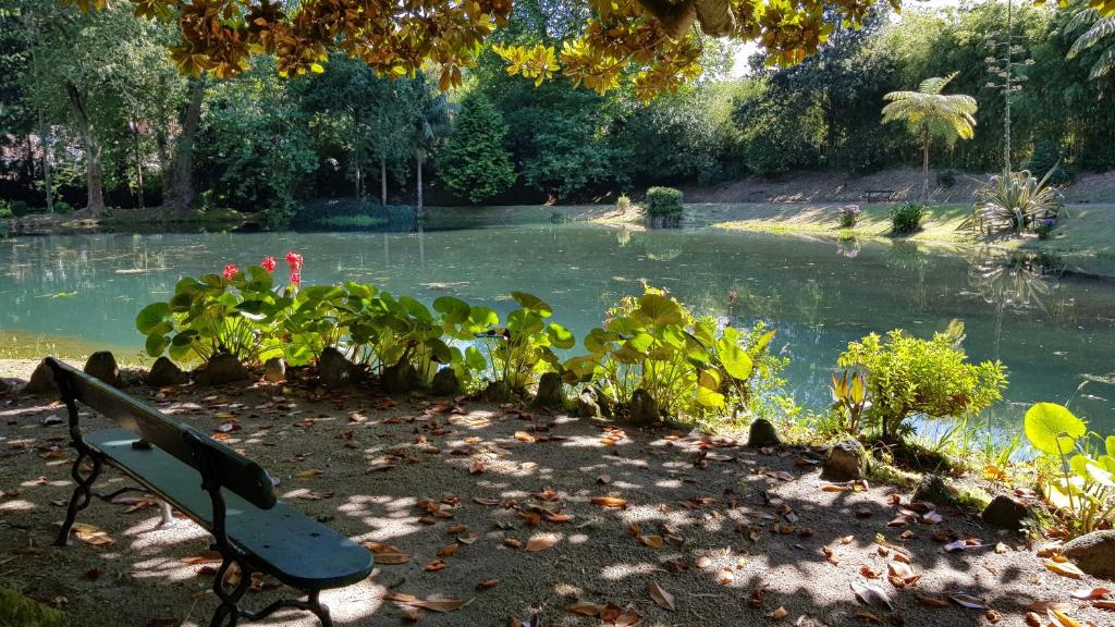 フルナスにあるCasa Dona Beatrizの池前の公園ベンチ
