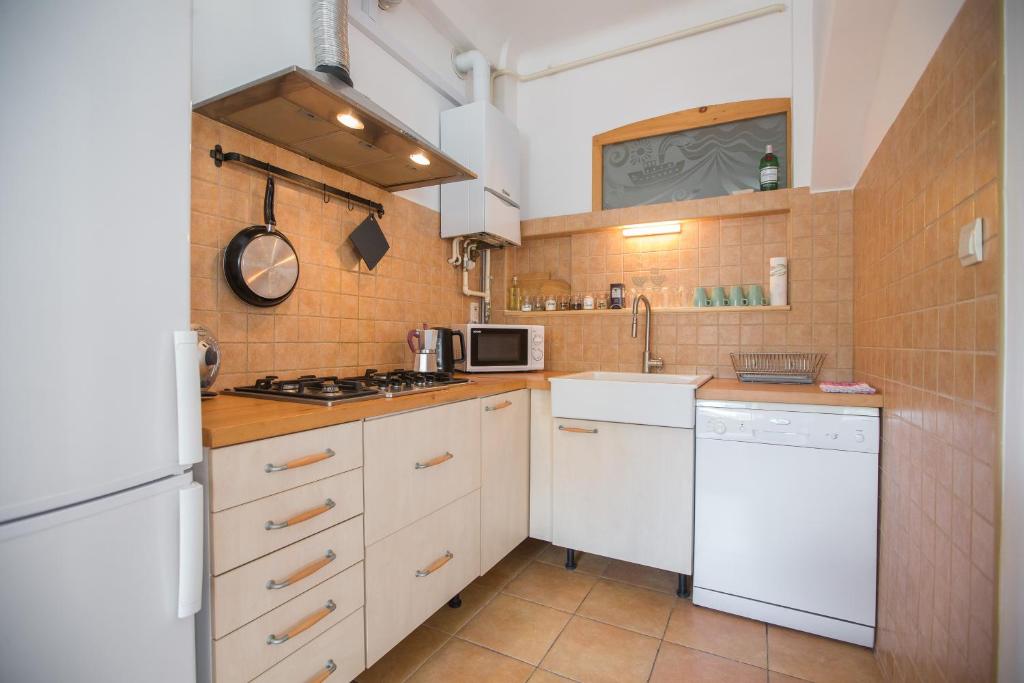 Kuchyň nebo kuchyňský kout v ubytování Apartment Atlas