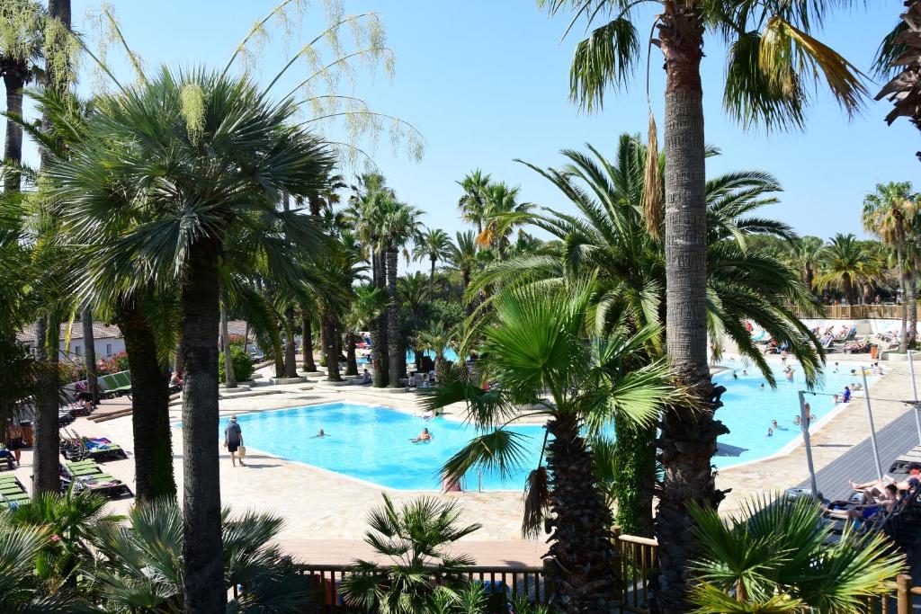 - une vue sur la piscine depuis le complexe dans l'établissement Residence La Palmeraie, à Fréjus