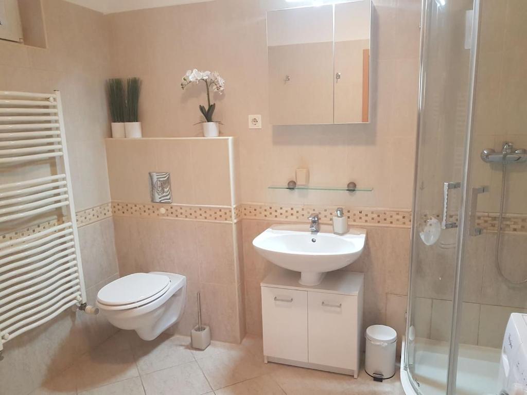Kúpeľňa v ubytovaní Központhoz közeli - Cool Tettye Apartman
