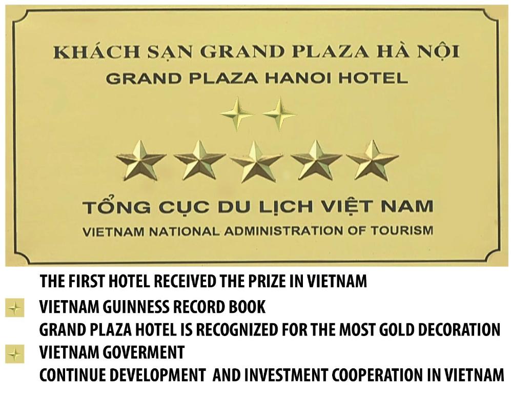Certifikát, hodnocení, plakát nebo jiný dokument vystavený v ubytování Grand Plaza Hotel Hanoi