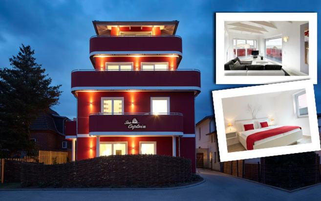 a picture of a building with a bedroom and a bed at Sea Captain - Ferienwohnungen in Büsum