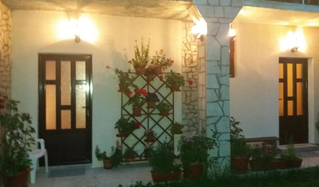 a house with potted plants on the side of it at Apartments Beka in Žabljak