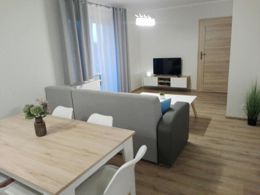 a living room with a couch and a table at Apartamet Marzenie 7 - Opole in Opole