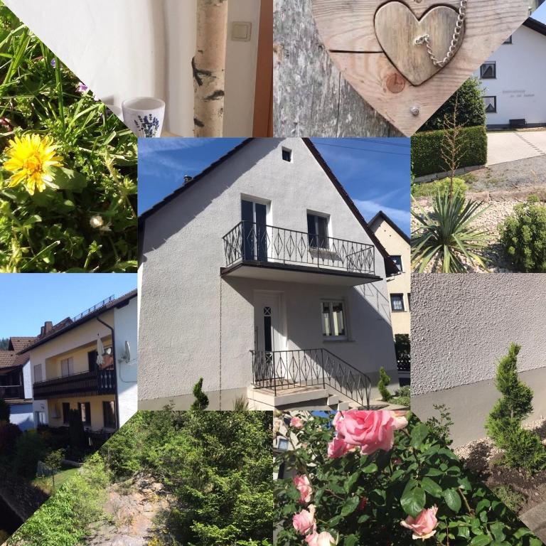 a collage of photos with a house and flowers at Ferienhaus 2 An der Rodach in Steinwiesen