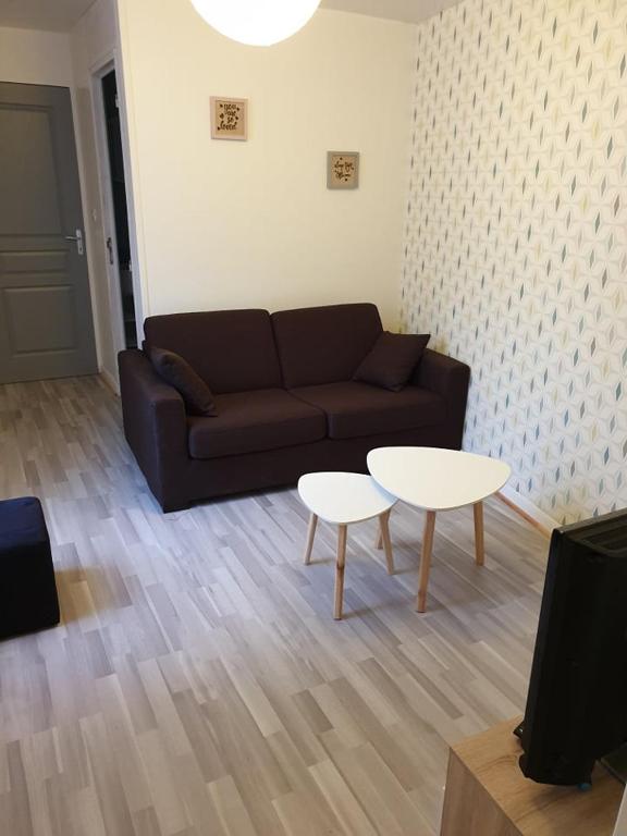 un salon avec un canapé et une table dans l'établissement appartement tiago, au Tréport