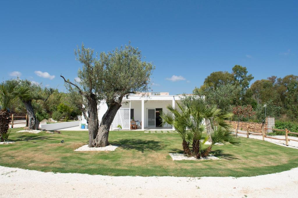a house on the beach with two palm trees at Domo de Maria in Orosei