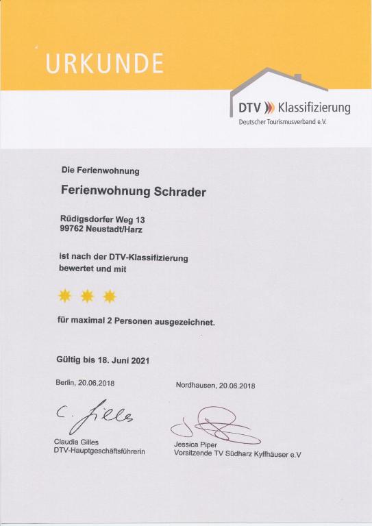 Certifikát, hodnocení, plakát nebo jiný dokument vystavený v ubytování Südharzblick